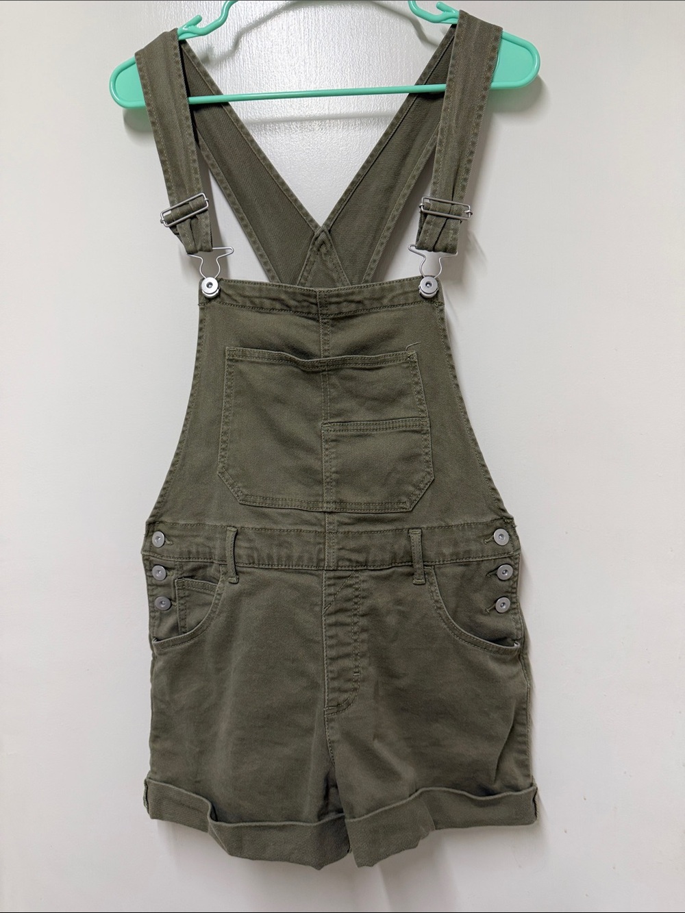 Olive Green Women’s Denim Short Overalls